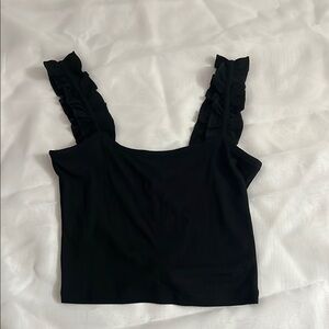 Black Ruffle Strap Women's Crop Top
